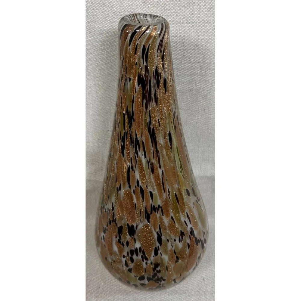Vintage Italian Murano Style Art Glass Vase Gold Copper Aventurine 12